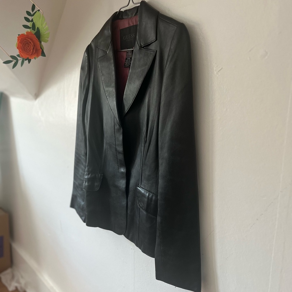 VTG GUESS Collection leather blazer MINT 2004 Guess black butter soft genuine